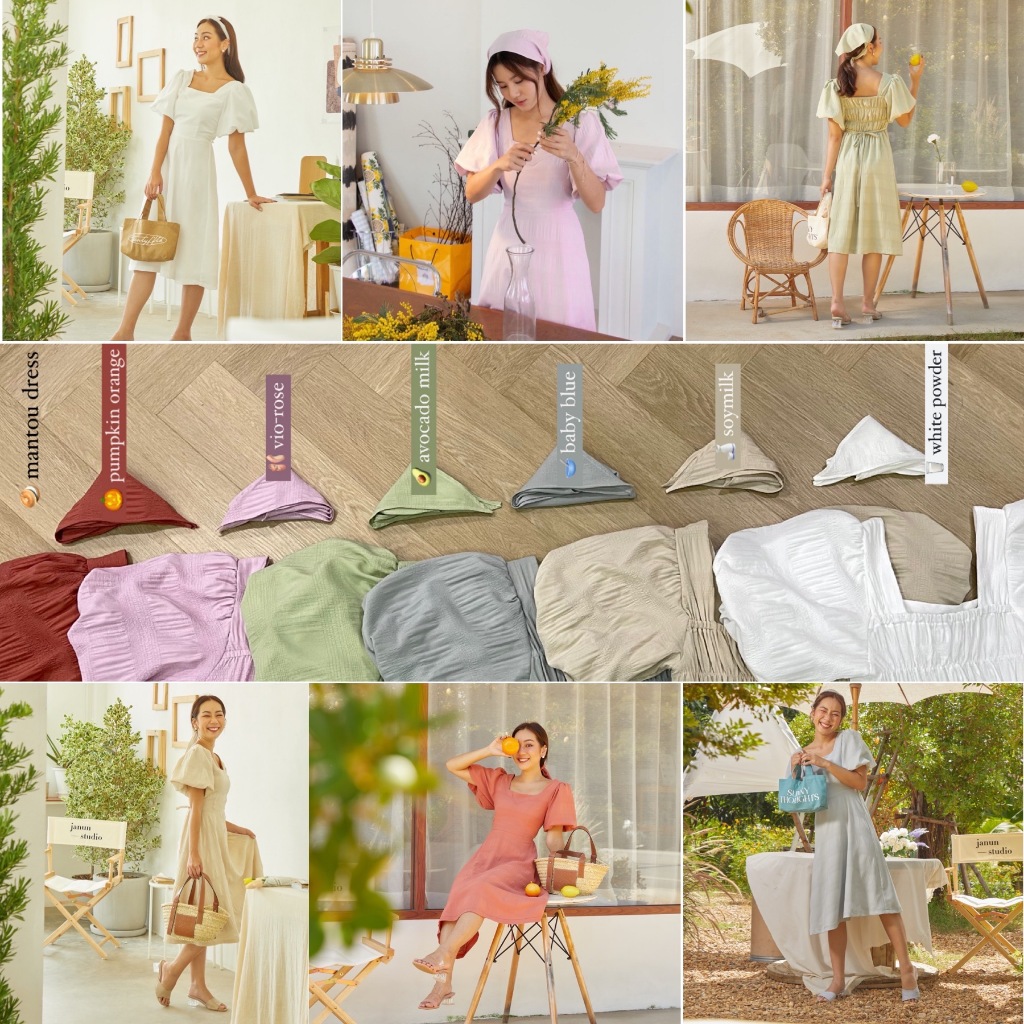 janunstudio - MANTOU DRESS 6 สี (เดรสผู้หญิง หมั่นโถว แถมผ้าผูกผม)