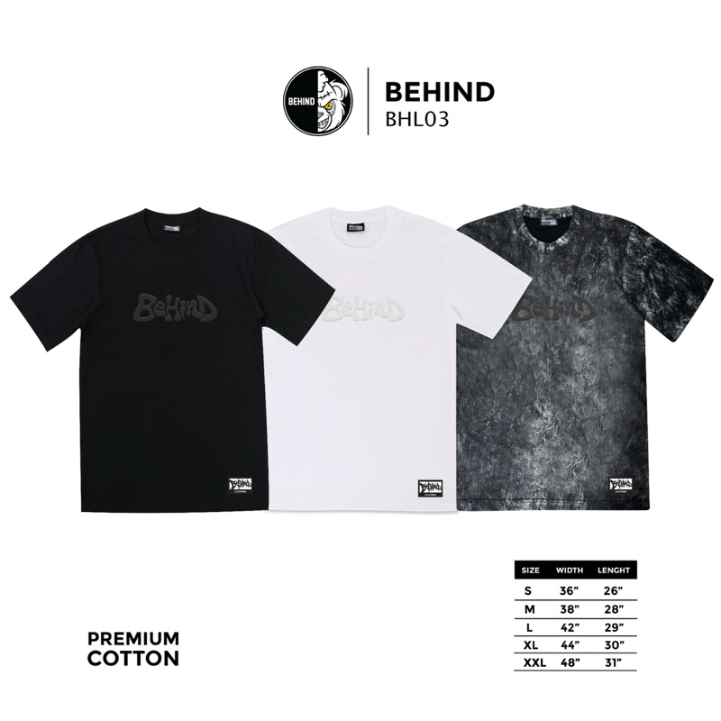 BEHIND เสื้อยืด “ สกรีนนูน ” Logo brand รหัส “ BHL03 “  แขนสั้น แขนยาว Oversize เสื้อยืดชาย หญิง