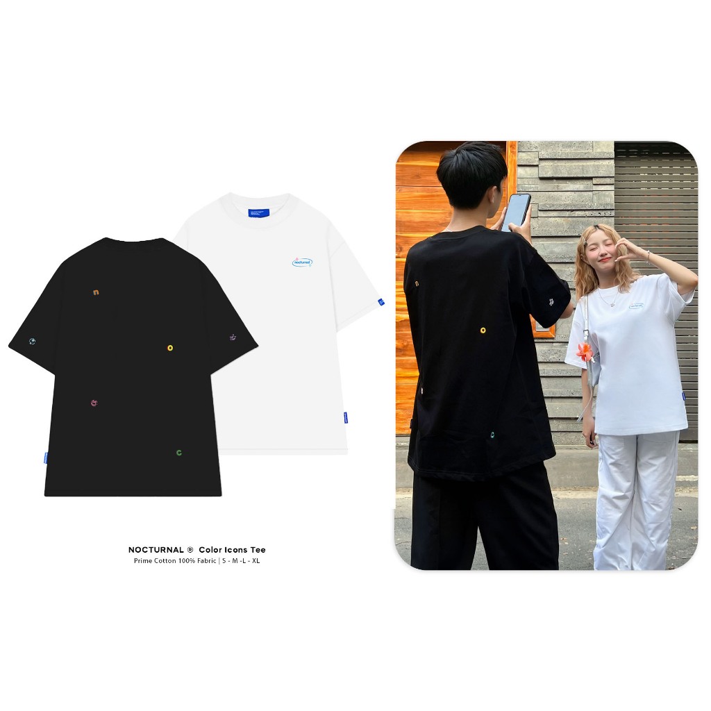 เสื้อยืดที่มีรูปแบบโอเวอร์ไซส์และแขนเสื้อโล่ง NOCTURNAL Color Icons Tee ผ้าฝ้าย 100% สำหรับทุกเพศ