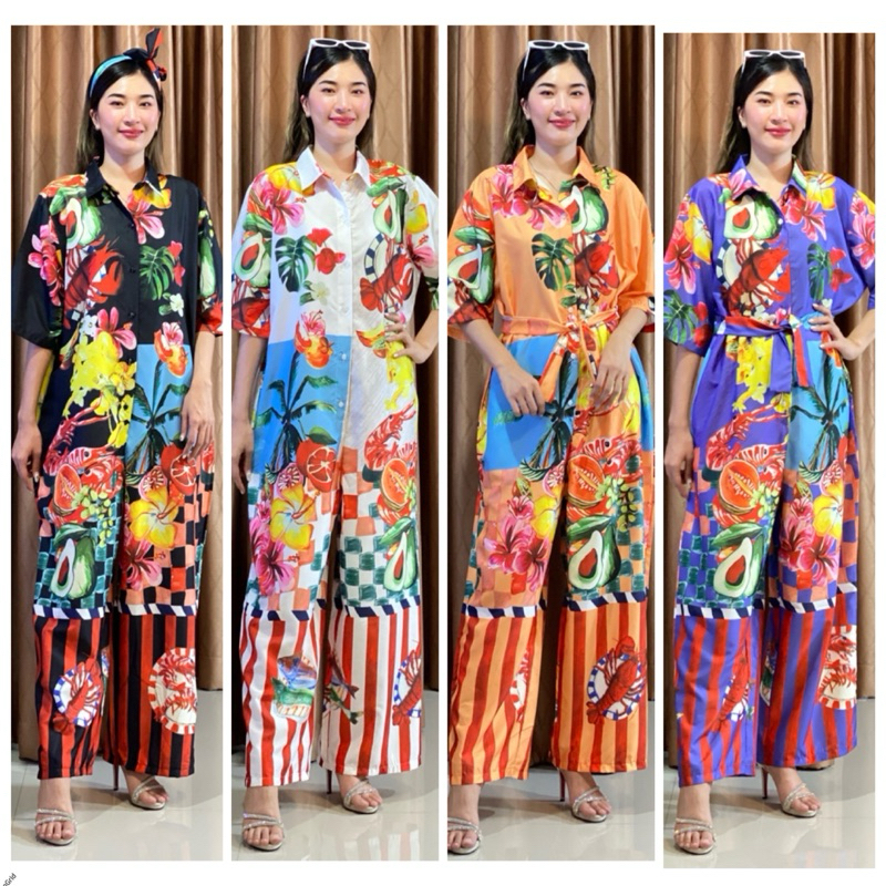 Jumpsuit จั๊มสูทขายาวทรงปล่อย มีกระเป๋า2ข้าง กระดุมบนครึ่งตัว มีเชือกผูกเอวผูกผมได้ค่ะ