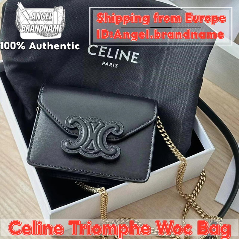 👜เซลีน Celine Triomphe Woc Bag กระเป๋าใส่บัตรพร้อมสายโซ่ ผลิตจากหนังลูกวัวผิวสัมผัสเงา