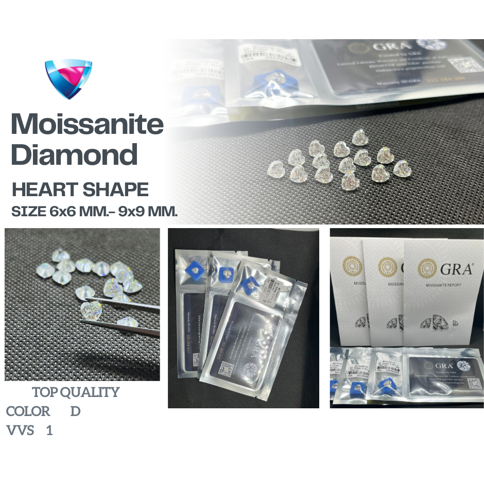 Moissanite-โมซาไนท์ HEART SHAPE( Size 6x6 mm.- 9x9 mm.)(D:Color,VV1) เพชรสังเคราะห์ Mois -เพชรโมอีส