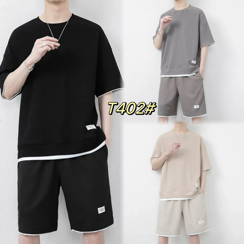 (ใหม่/T402#)พร้อมส่ง ชุดเซทชาย(เสื้อ+ขาสั้น)เนื้อผ้าฝ้าย ใส่เเล้วดูเเท่