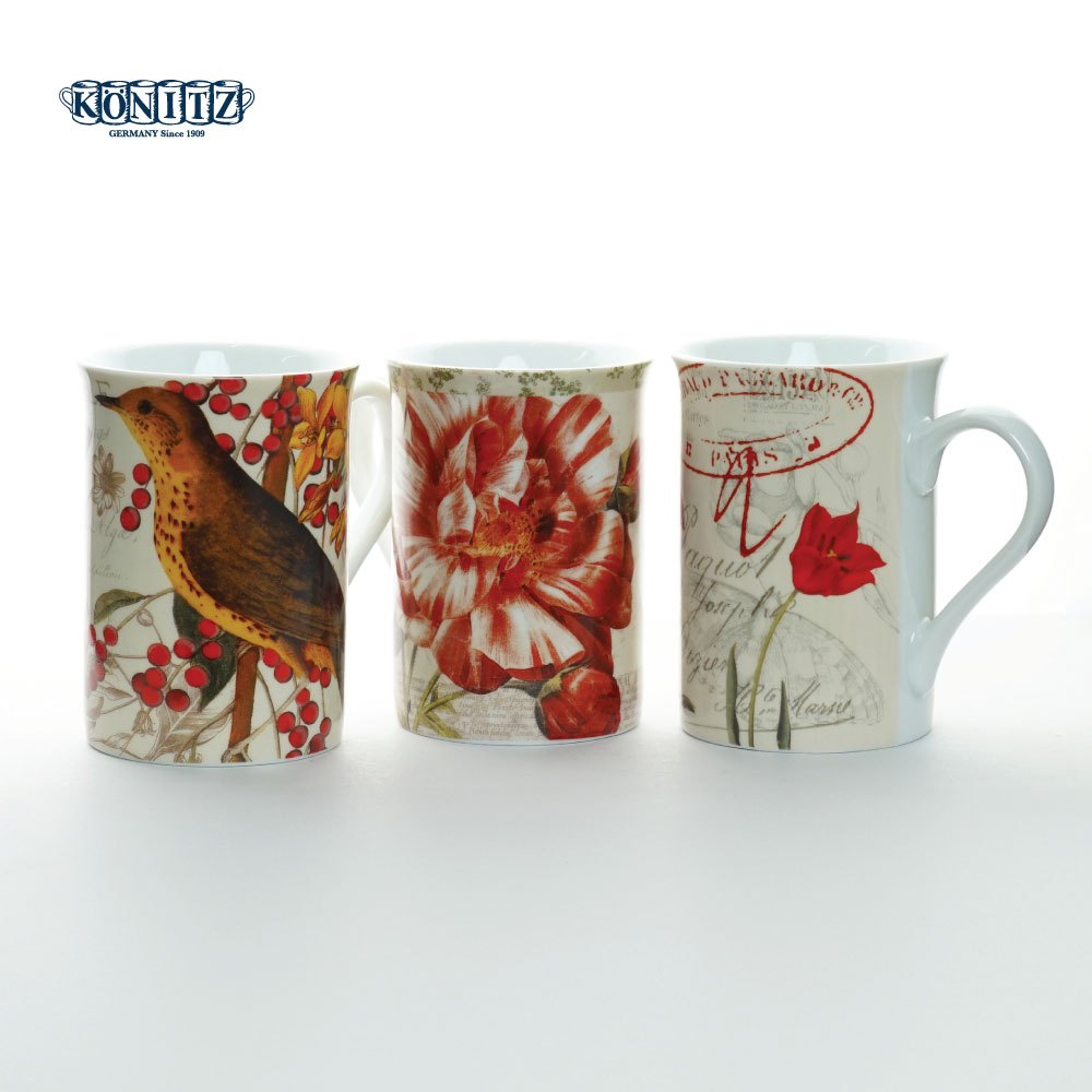 แก้วมัค Konitz แก้วกาแฟ แก้วลายดอกไม้ ลายนก 3 ลาย