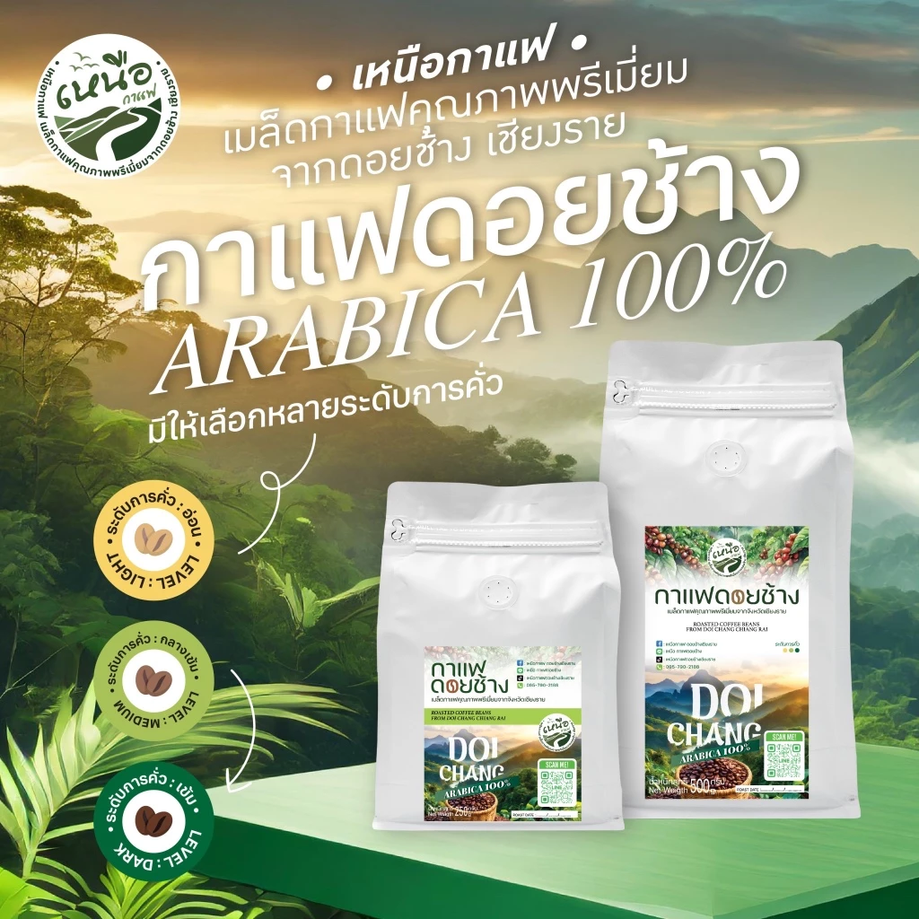 เมล็ดกาแฟดอยช้าง Doi Chang Arabica 100% จากเชียงราย เกรดคุณภาพพรี่เมี่ยม บรรจุถุงติดวาล์ว