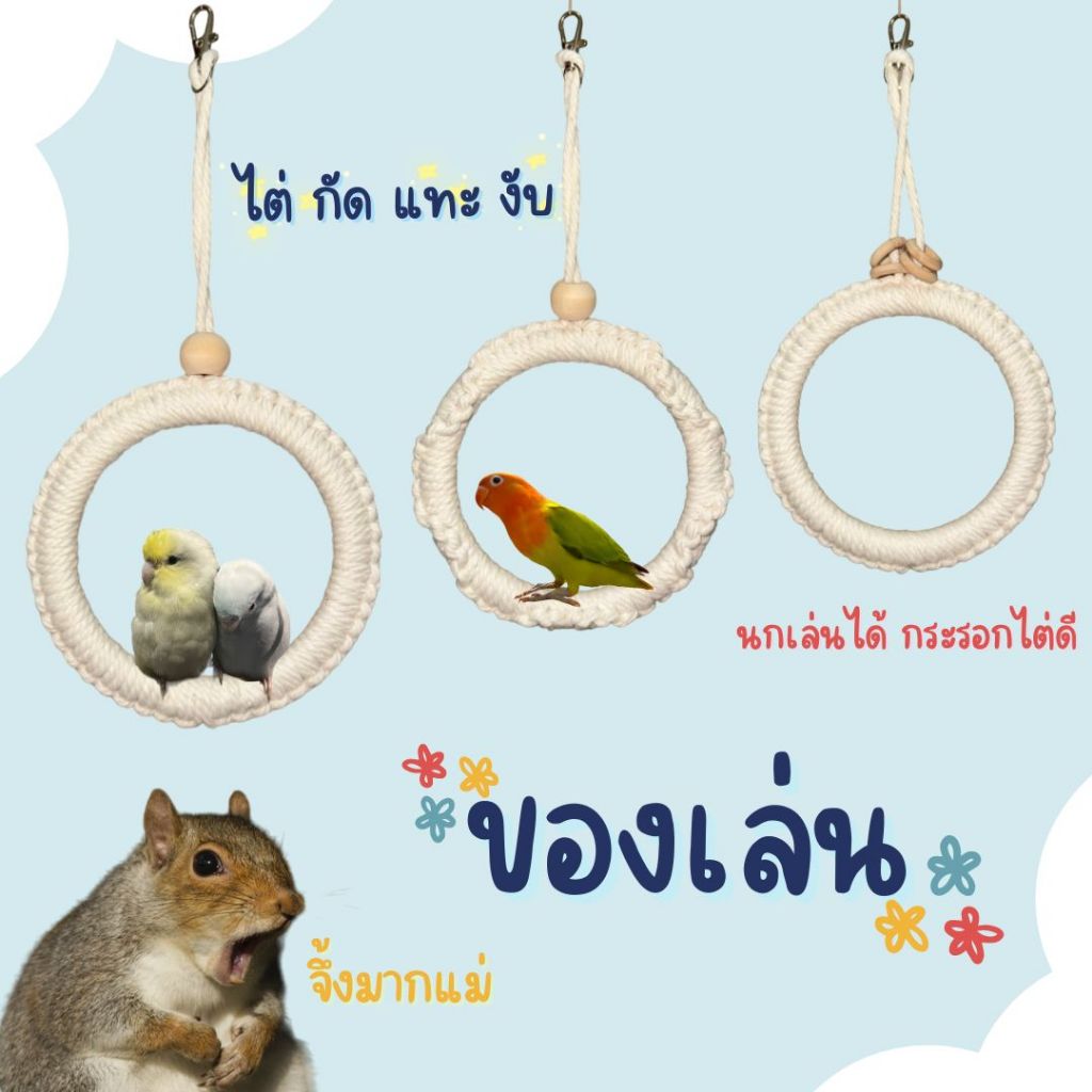 คอนนกแก้ว ของเล่นนก ชิงช้านก สำหรับนกแก้วขนาดเล็ก สี natural สไตล์ minimal