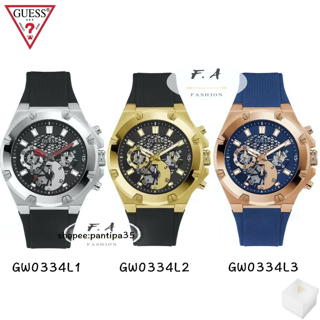 New style F.A Guess ของแท้100% นาฬิกาข้อมือโครโนกราฟ หน้าปัดหลากสี สําหรับผู้ชาย GW0334G1 GW0334G2 GW0334G3 -46MM