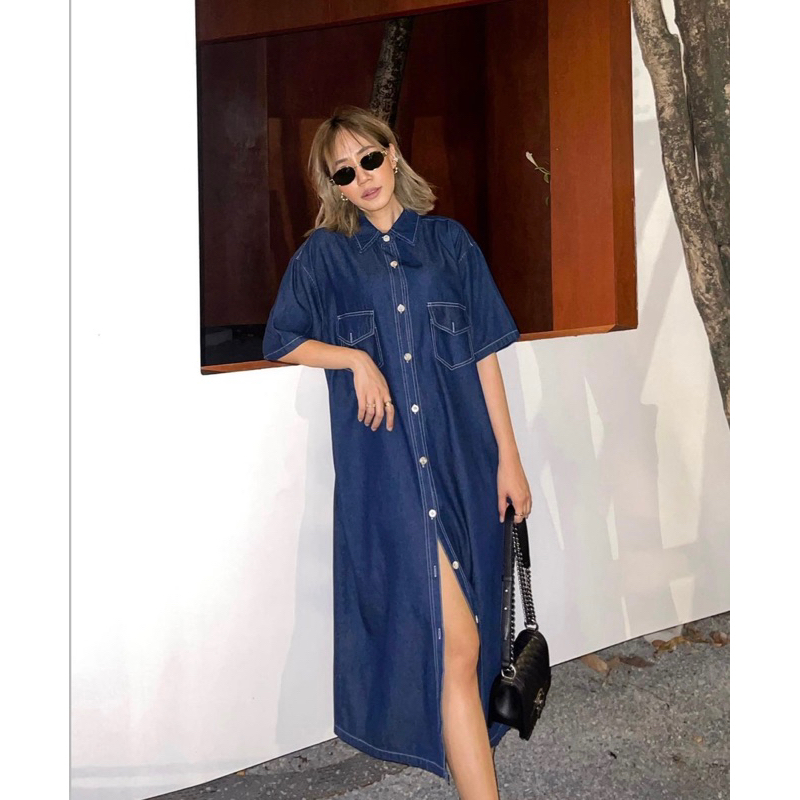 DEX DENIM DRESS เดินด้ายสีขาว