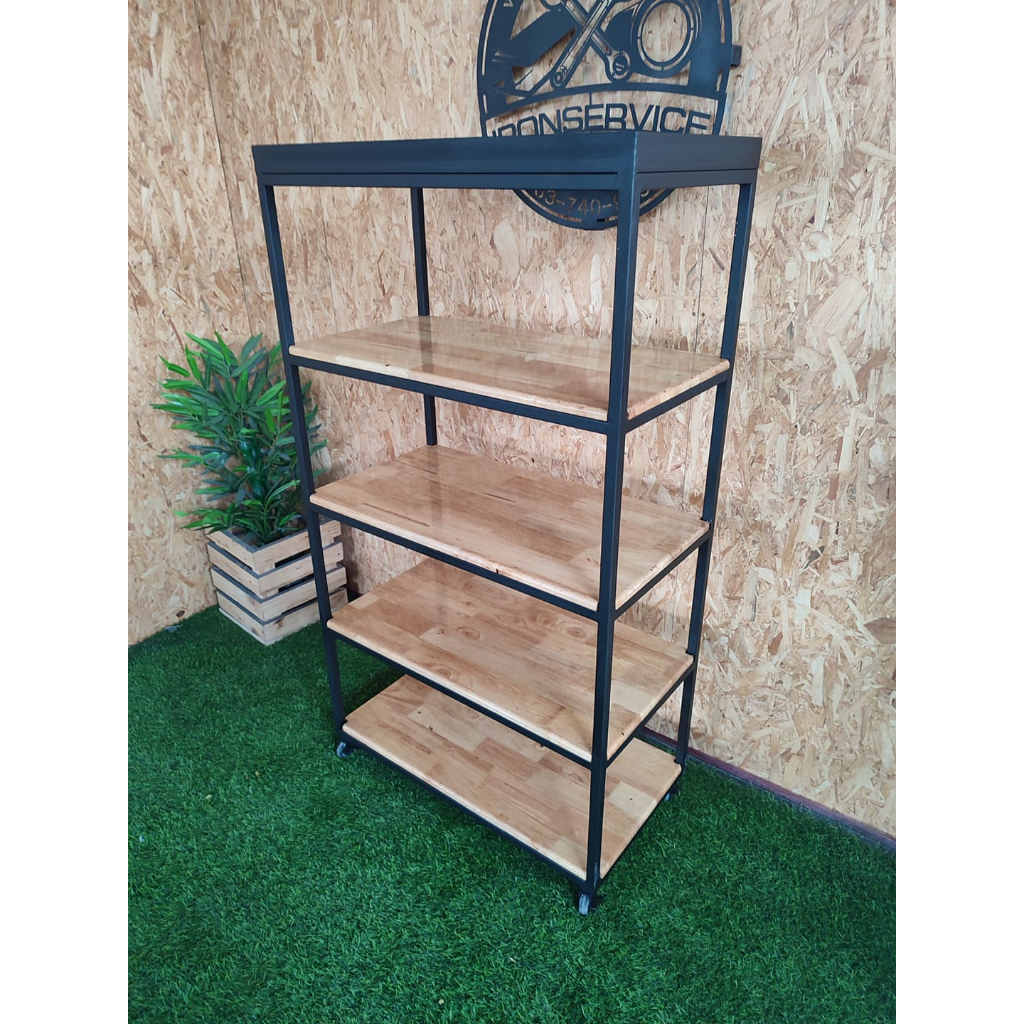 IRONSERVICE :ชั้นวางของ 5 ชั้น ชั้นบนมีกันตก พื้นไม้  : ” เฟอร์นิเจอร์  ตกแต่งบ้านและสวน มีประกัน