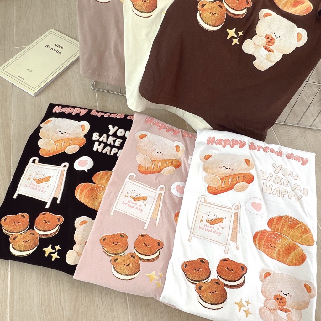 Sugarbeetshop | S337 Happy bread me you bake me เสื้อโอเวอร์ไซต์ oversize เสื้อยืดผ้าคอตตอน cotton