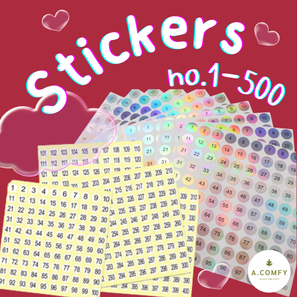 สติ๊กเกอร์ตัวเลข 1-1000 ขนาด 10mm Stickers No.1-1000 พร้อมส่ง