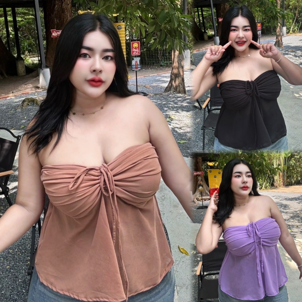 เสื้อสาวอวบร้านต่องแฟชั่น อก 36-44 สมอคหลัง ผ้าชีฟองซีทูรนร้า  รุ่นจีบอกรูดเกาะอก