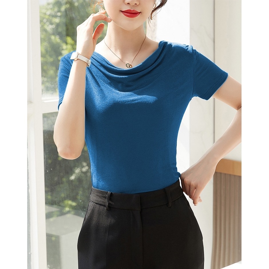 PS-( รุ่น-361) เสื้อคอถ่วงสีพื้นแขนสั้นมาใหม่ ผ้าซีทรู ไฟเบอร์เกาหลี เสื้อทรงสวย ผ้านิ่มสวมใส่สบาย พร้อมส่งจา กกรุงเทพ