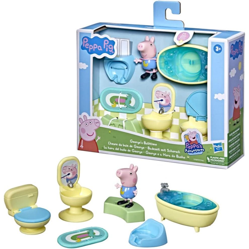 Peppa Pig Peppa's Adventures George’s Bathtime Accessory Set Preschool Toy, George Pig Figure and 6 Accessories