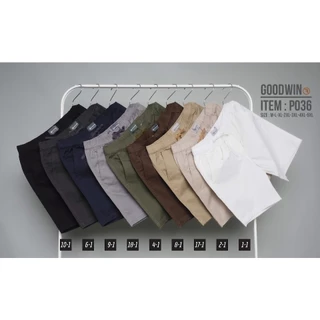 ⚡GW⚡P036 กางเกงขาสั้น ผู้ชาย เอวยืด ผ้ายืด คอตต้อน สีพื้น ยาว 17-21.5 นิ้ว ไซส์ 28-42 Goodwin Brand