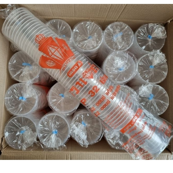 (ราคาแก้ว1000ใบ , แก้วพร้อมฝา 500 ชุด) แก้วพลาสติก PP แก้วโอ่ง 32 oz ปาก116 ตราเพชร/ฮอนบอย ตราเพชรพบปัญหา