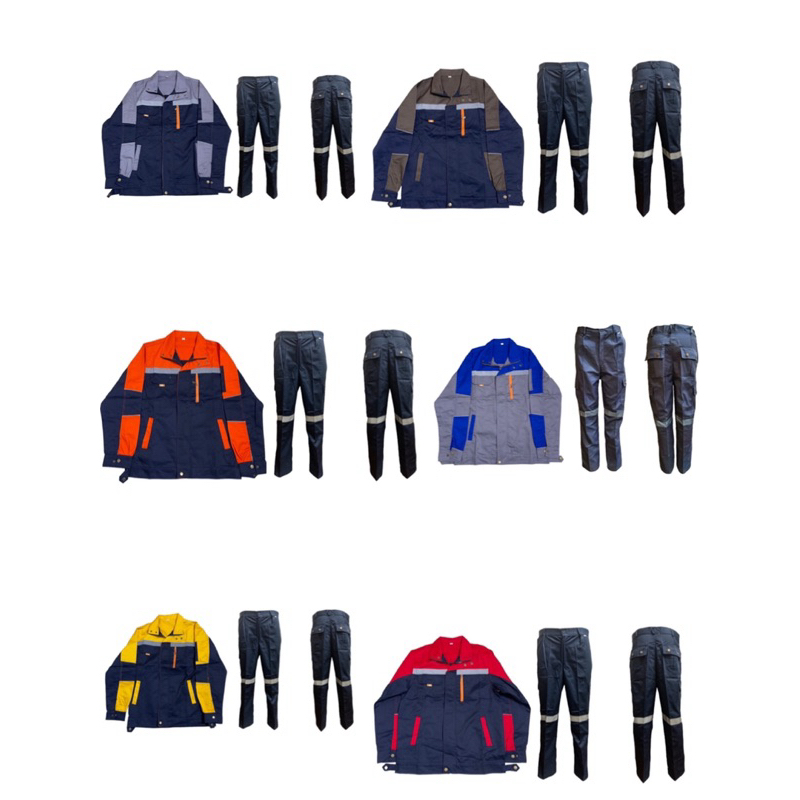 ชุดเสื้อแขนยาวทูโทนซิบหน้า+กางเกง6กระเป๋า