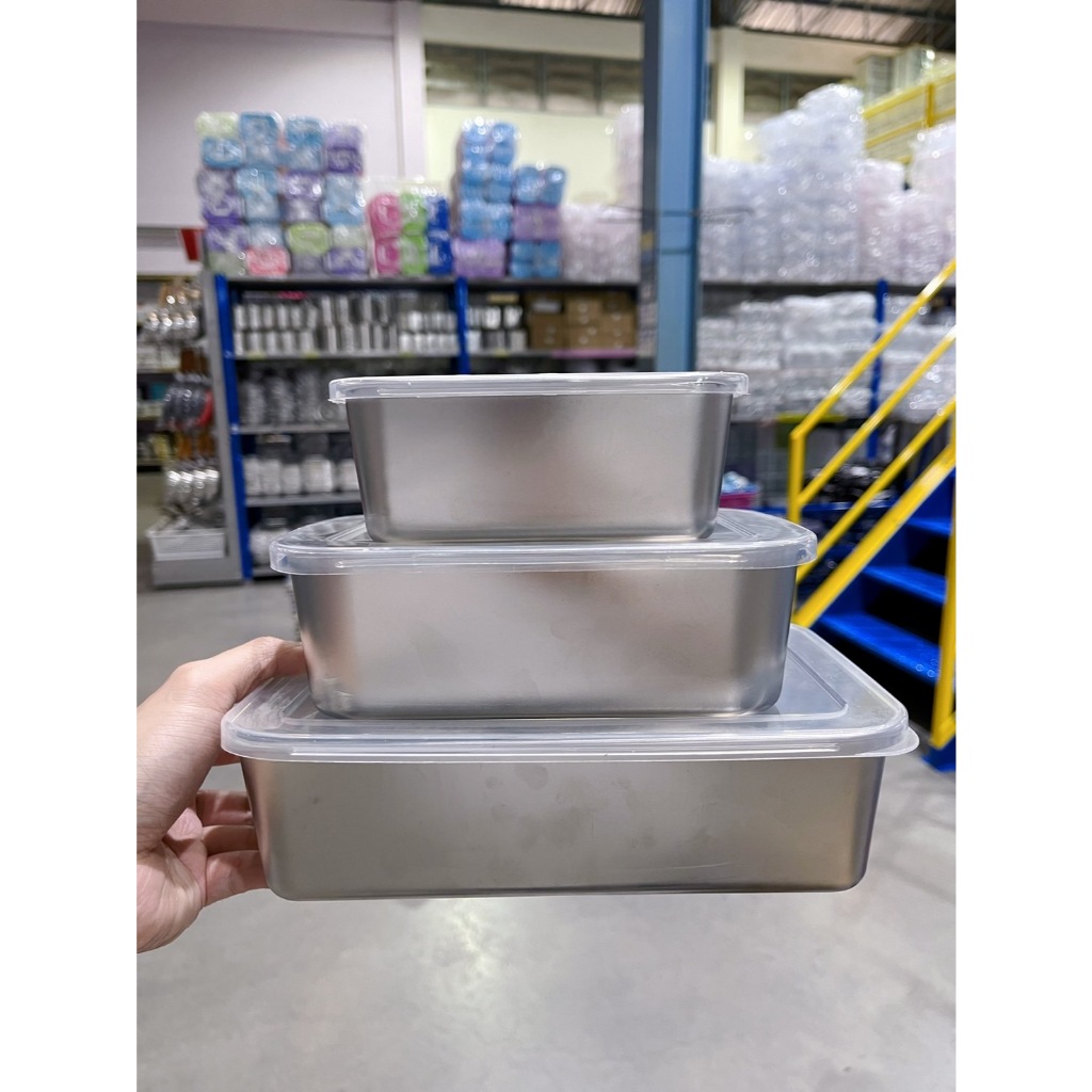 กล่อง + ฝา เก็บอาหาร สแตนเลสแท้ 🔸ฝาเป็นพลาสติกใส 🔸ใช้เก็บอาหาร ใส่ตู้เย็น 🔸🔸เข้าเตาอบ ตั้งเตาไฟฟ้าได้ - รูปที่ 5