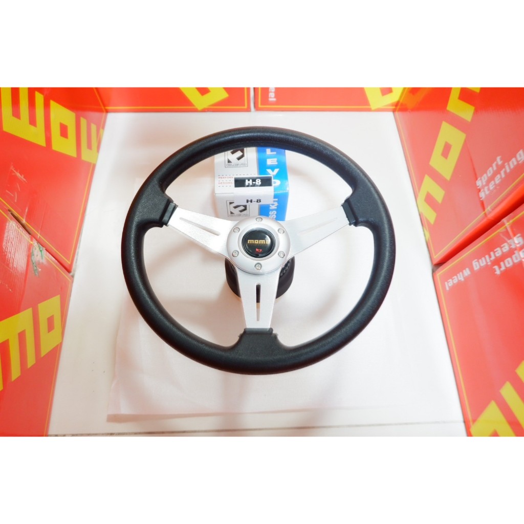 พวงมาลัยรถแต่ง momo  ก้านยก  14 นิ้ว  มิตซู  รุ่นเก่า  พร้อมคอ ตรงรุ่น Lancer 92-95 E-Car, แชมป์, กา