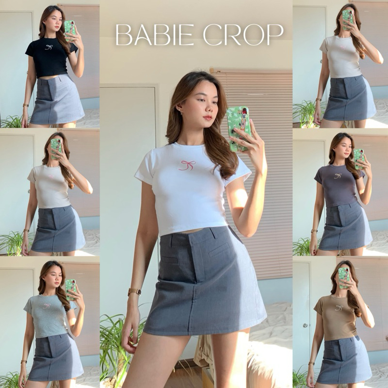 เสื้อครอป ปักโบว์ ทรงสวยเก็บหุ่นเอวไม่บาน ผ้าคอตตอลนุ่มไม่ต้องรีด