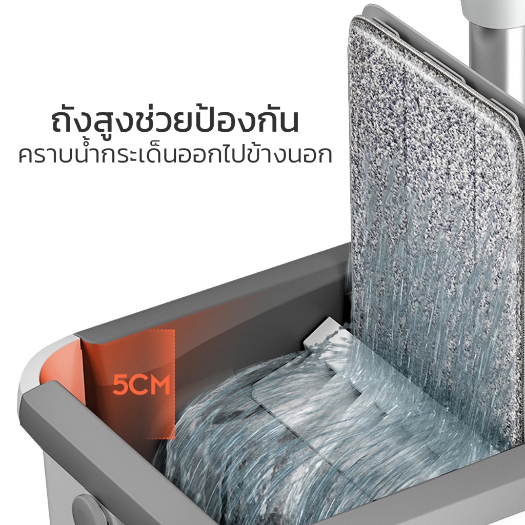 HOMEC ไม้ถูพื้นพร้อมถังรีดน้ำ ไม้ม๊อบ Flat mop หมุนได้ 360 องศา รีดน้ำเร็ว ดูดซับน้ำได้ดี แถมผ้า - รูปที่ 4