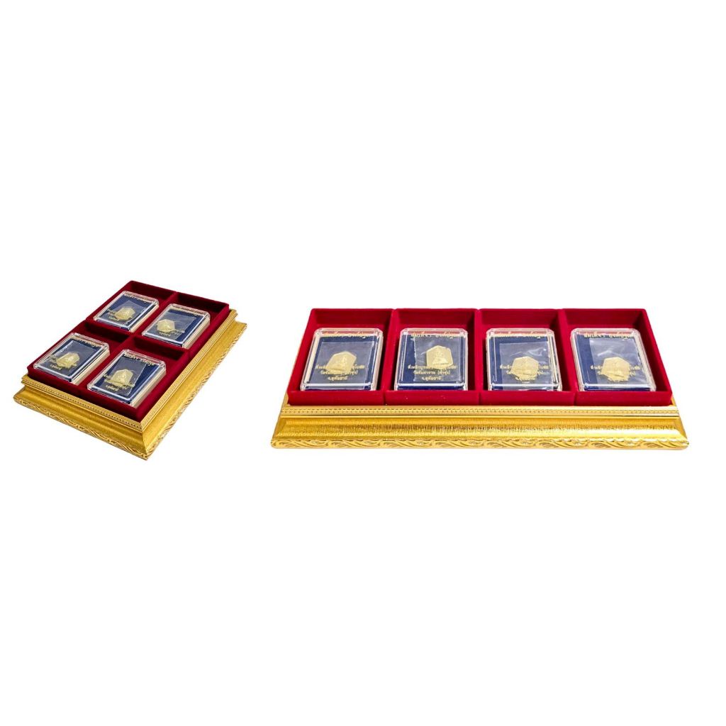 ฐานวางพระ ฐานรองพระพร้อมถาดใส่พระ 4 ช่อง ขนาด 9x4 นิ้วและ 7x5 นิ้ว (ขนาดช่องใส่พระ 3x2 นิ้ว)