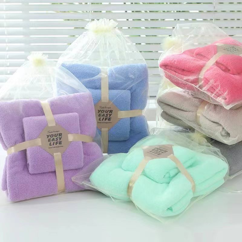 เซ็ตผ้าเช็ดตัว ผ้าขนหนู เซ็ต coral fleece ขนแกะปะการัง 70 x 140 cm.+35x75 CM