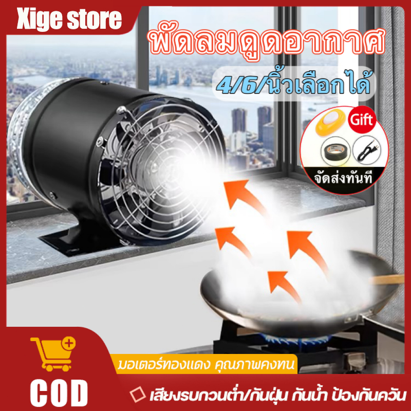 พัดลมระบายอากาศ พัดลมดูดอากาศ 4/6 นิ้ว ดูดอากาศ รุ่นไม่มีขอบ ทนความร้อนสูง 220V สีดำ/ขาว