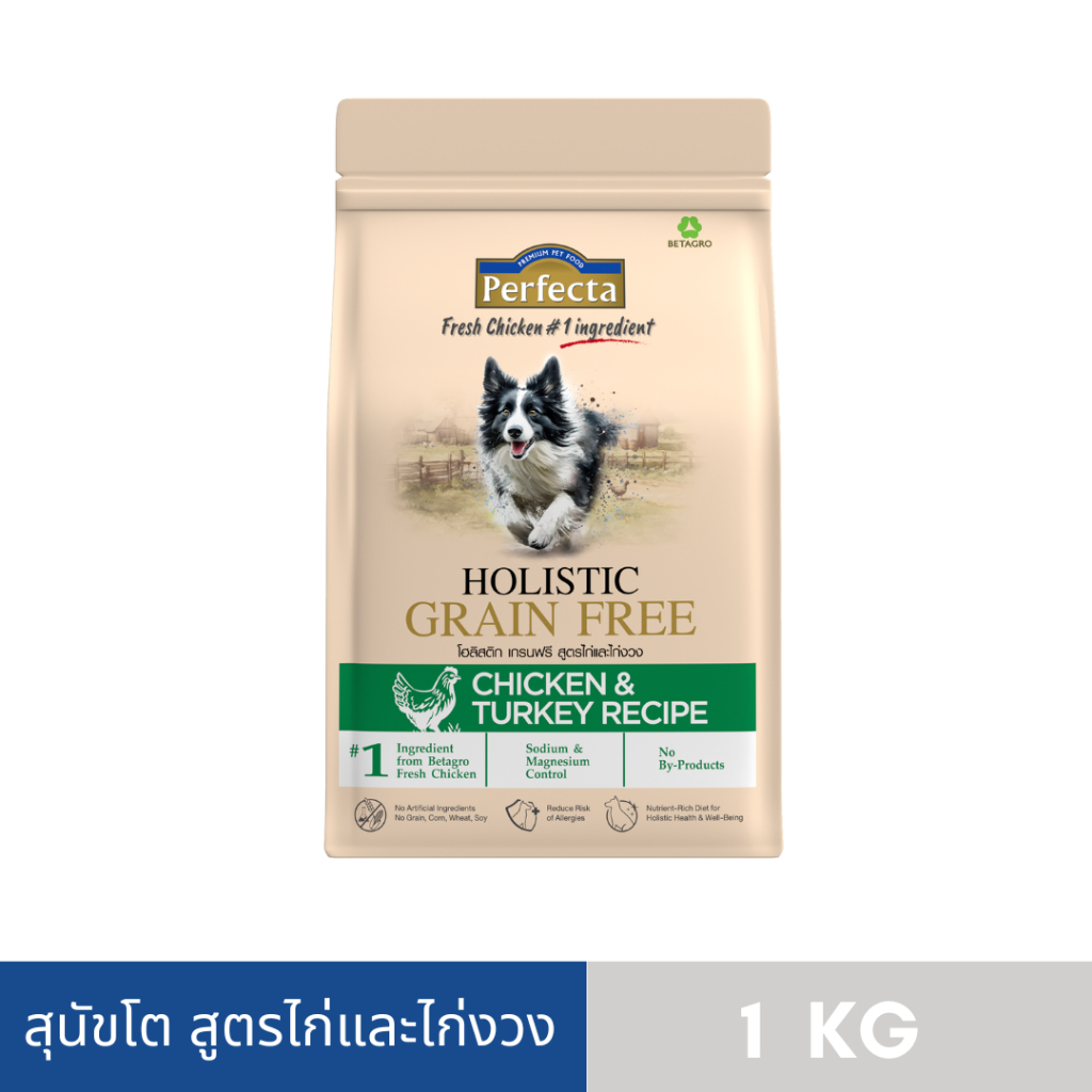 PERFECTA HOLISTIC GRAIN FREE สุนัขโต สูตรไก่และไก่งวง 1 KG