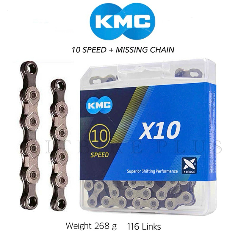 (โค๊ดส่วนลด) โซ่จักรยาน KMC X10 10speed ยาว116 ข้อ พร้อมข้อต่อโซ่ มีแพ็คกล่อง