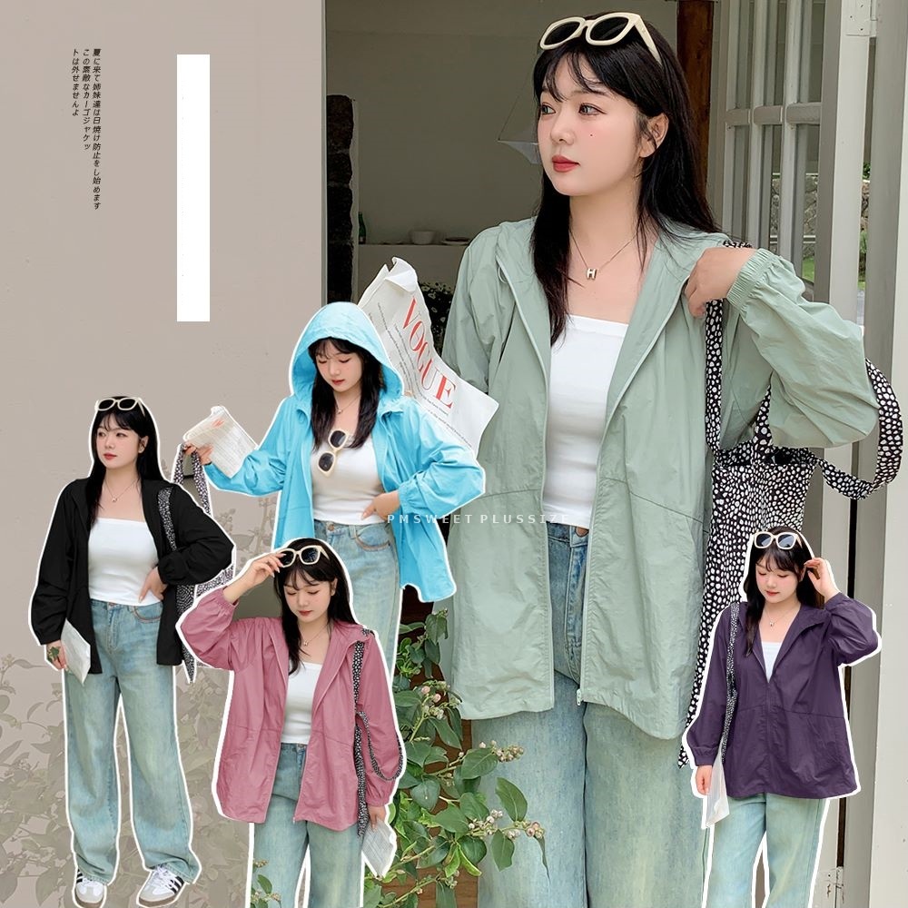 [ อกถึง 60" ] : PMP2295 : พรีออเดอร์ เสื้อแจ็คเก็ตไซส์ใหญ่ เสื้อแจ็คเก็ตคนอ้วน สาวอวบ ทรงหลวมกันแดด กันลม แบบมีฮู้ด