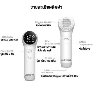 เครื่องฟังเสียงทารกในครรภ์ FHR Fetal Heart Rate Sound Baby Heartbeat Fetal Doppler จอLED แสดงผล เสียงคมชัด แถมเจล 60ml