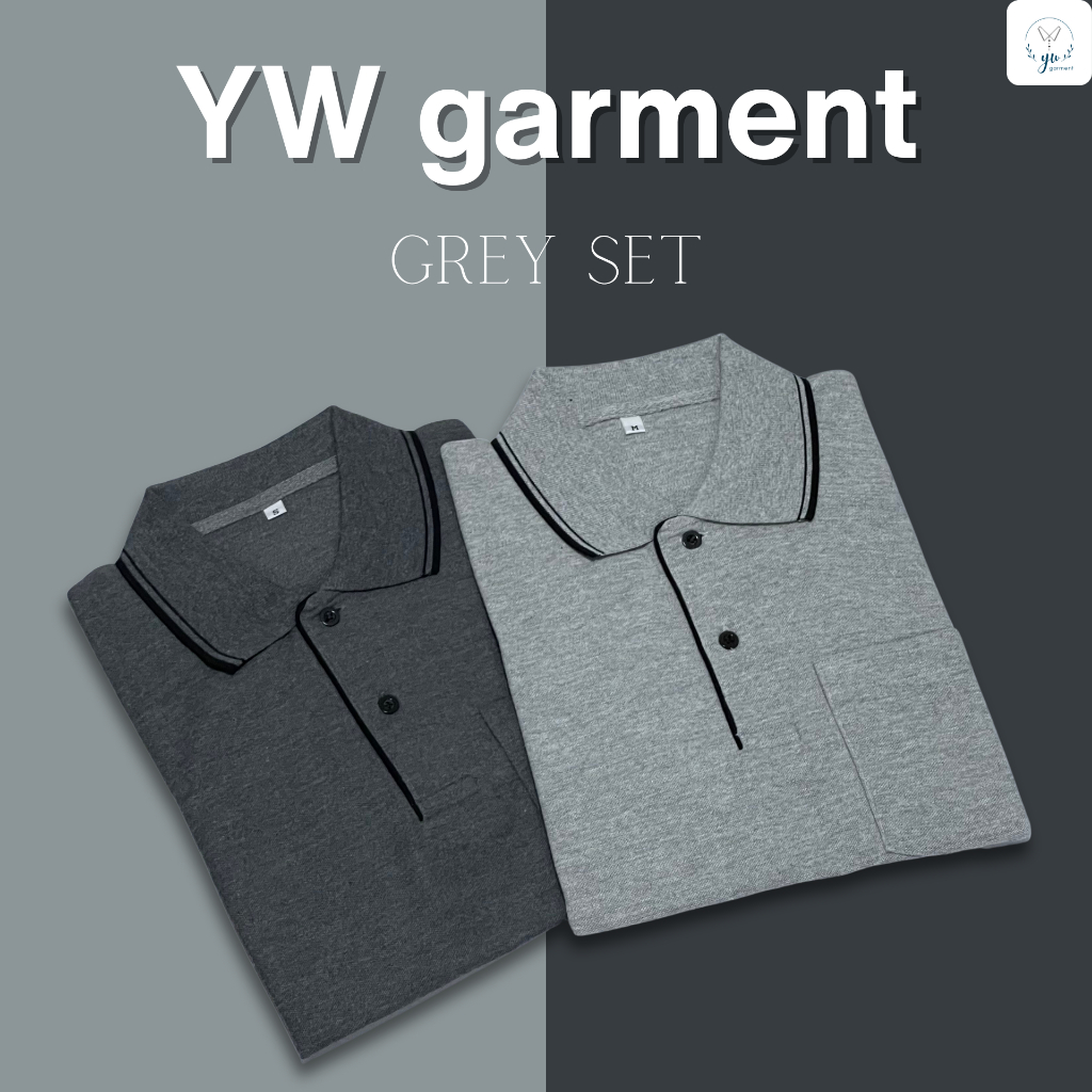 [ส่งฟรี] YONGYUT POLO เสื้อโปโลผู้ชาย เสื้อโปโลสีพื้น เทาท๊อปดราย แขนสั้น มีกระเป๋า คอปกโปโลขิบดำ Grey Set