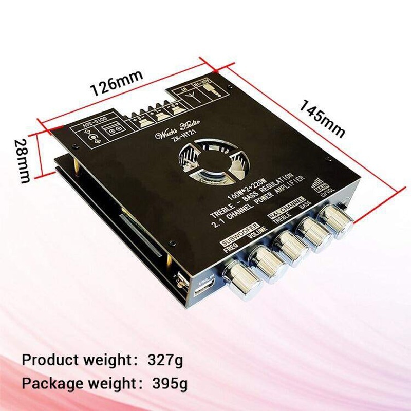 แอมป์จิ๋วbluetooth ZK HT21 2*160W TDA7498E พัดลมระบายความร้อนในตัว ซับวูฟเฟอร์เครื่องขยายเสียง ระบบ 2.1ch