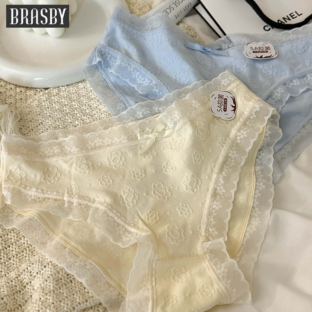 Brasby SEXY PANTIES กางเกงชั้นในสตรีผ้าฝ้ายนุ่มระบายอากาศดีเอวกลางพิมพ์ลาย กางเกงในสตรี เอวกลาง ลูกไม้ ลูกไม้