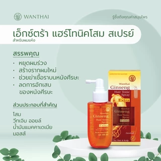 Wanthai (ว่านไทย) 🌿 เอ็กซ์ตร้าแฮร์โทนิคโสม สเปรย์ l หยุดผมร่วง สร้างรากผมใหม่ ฆ่าเชื้อราบนหนังศีรษะ 100ml.