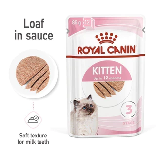[ ยกกล่อง 12 ซอง ] Royal Canin Kitten Loaf โรยัล คานิน อาหารเปียกสำหรับแมว สูตรลูกแมว ขนาดซองละ 85 กรัม