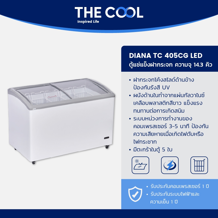 The Cool ตู้แช่แข็งใหญ่ ตู้แช่ฝากระจก ความจุ 14.3 คิว ตู้แช่ไอศกรีม ตู้เเช่อาหารสด รุ่น Diana TC405KCG
