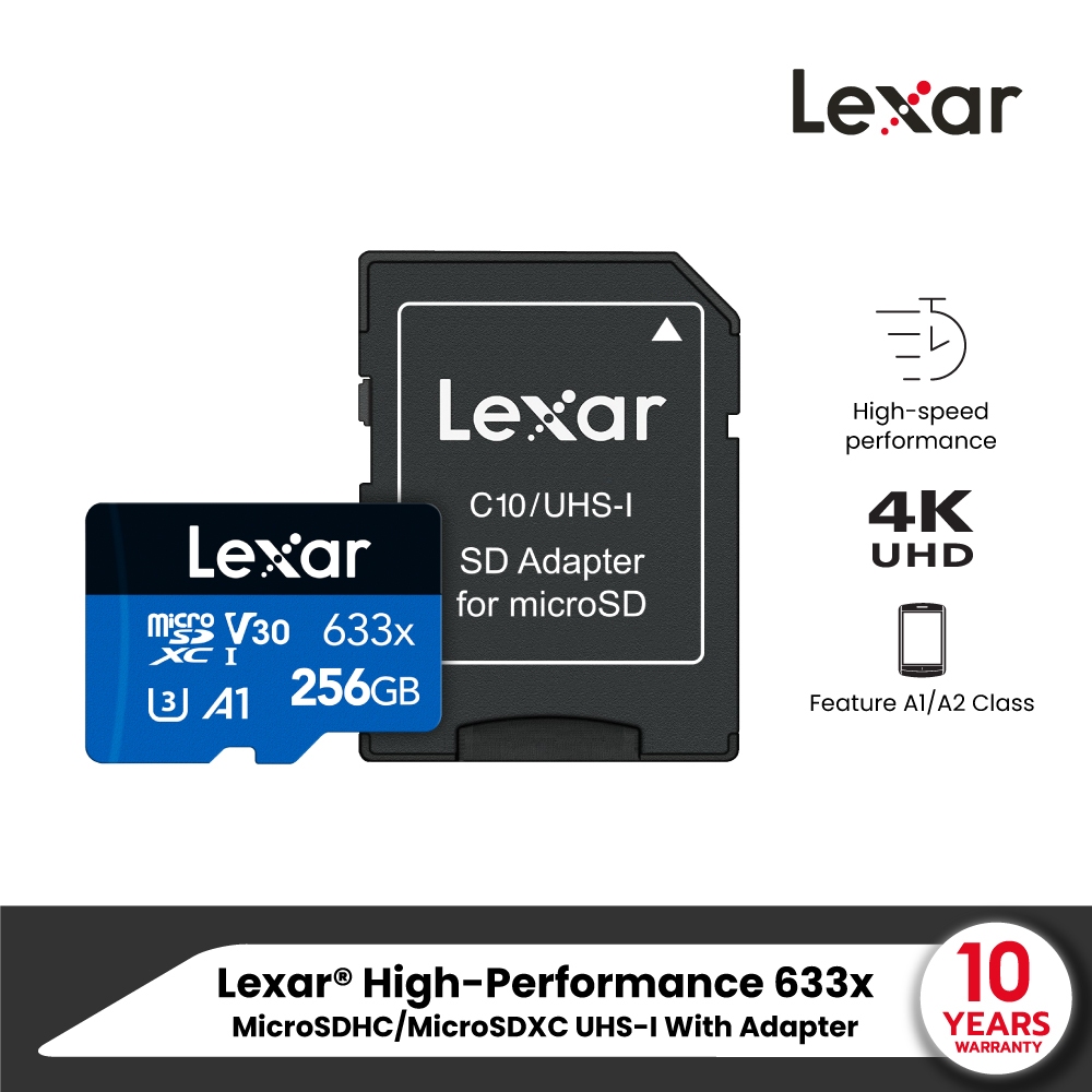 Lexar 633x MicroSD Card 256GB (ไมโครเอสดีการ์ด) wAdapter RW100/45MB/s (LSDMI256BB633A) เมมโมรี่การ์ด