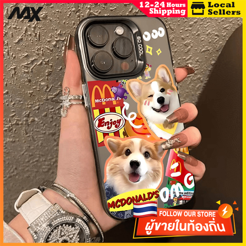 สีดำหรูหราซิลิโคนแข็งกรณีโทรศัพท์  ลูกสุนัขแมคโดนัลด์ for IPhone 13 12 7Plus 14 15 11 Pro MAX 8 6 7 6S Plus X XR XS