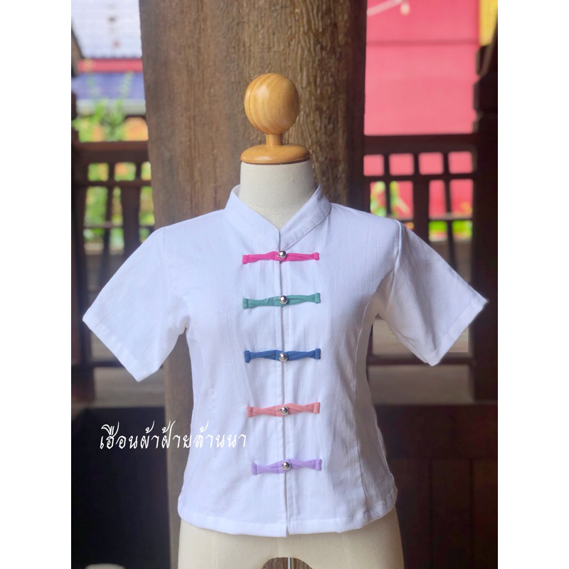 เสื้อคอจีนแขนสั้น สายกระดุมไขว้สีสันสดใส ทรงสวย