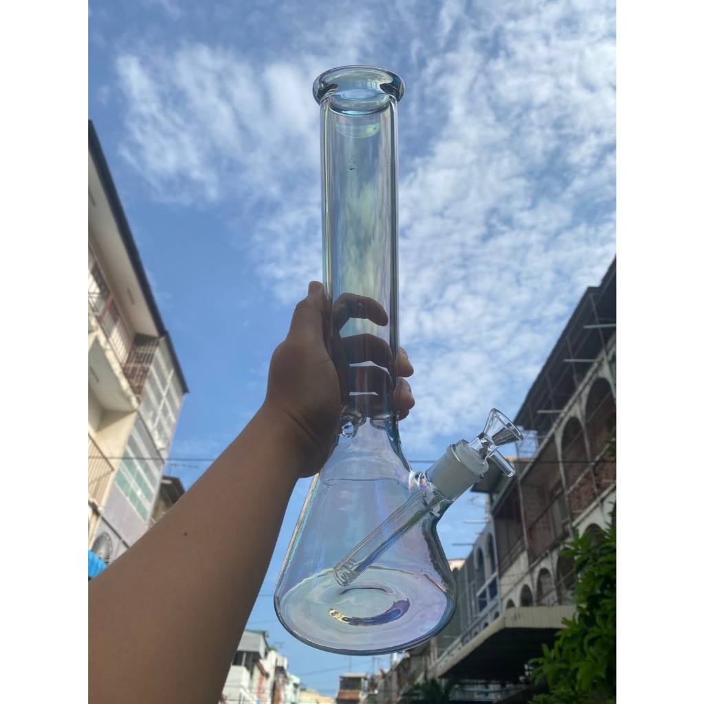 บ้องแก้วขนาดใหญ่ 35cm หลอดแก้ว 14cm สกรีนสวยงาม หนา 5MM พร้อมส่งจากไทย อุปกรณ์ครบชุด C-8 สายรุ้ง