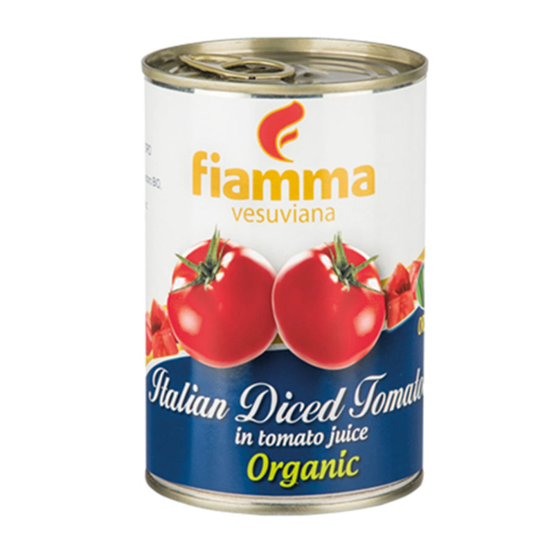 ไฟมมา มะเขือเทศหั่นเต๋าในน้ำมะเขือเทศ ออร์แกนิค 400 กรัม - Fiamma Organic Italian Diced Tomatoes in 