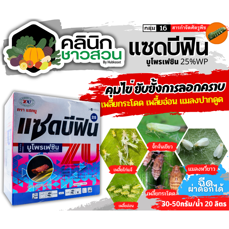 แซดบีฟิน25 (บูโพรเฟซิน) บรรจุ 1กิโลกรัม ยาคุมไข่เพลี้ย แมลงปากดูดทุกชนิด เช่นเพลี้ยกระโดดสีน้ำตาล เพลี้ยแป้ง