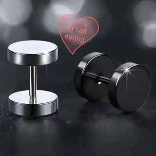 1pcsต่างหู ตุ้มหู จิว ต่างหูผู้ชาย Black Gothic Barbell Earring Fashion Round Plain Men Stud Earring Jewelry - 1 ข้าง
