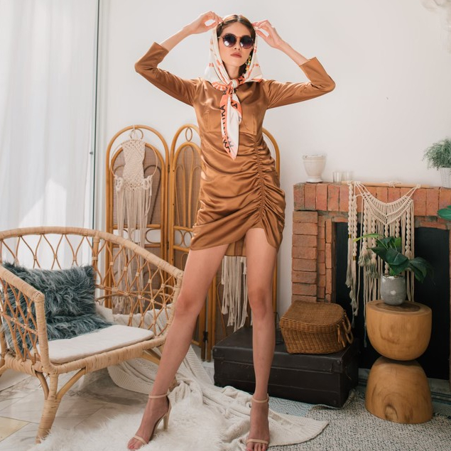 MANTIKA - (Petra Dress) ชุดเดรสสั้นรูดข้างแขนยาว