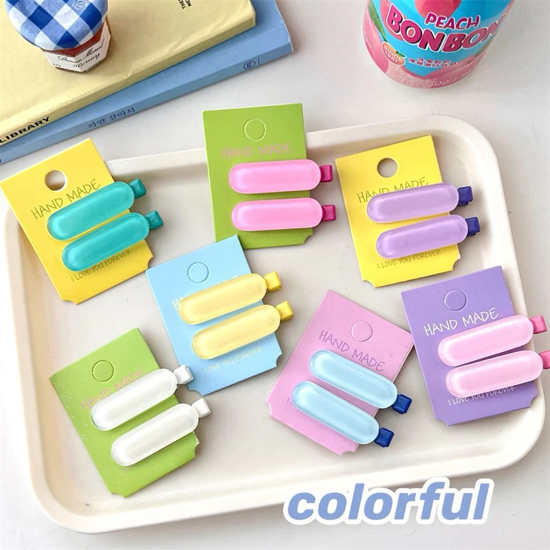 Cute 285 กิ๊บติดผม กิ๊บหนีบผมวงรี สีพาลเทลเรียบ 2 ชิ้น/แพ็ค