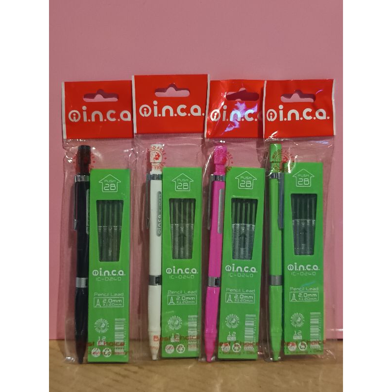 I.N.C.A ชุดดินสอกด+ไส้  2.0 มม. 2B แพ็ค4ชุด