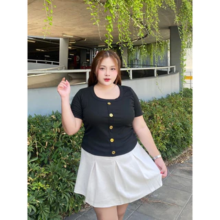 ร 35 เสื้อยืดคอยูสาวอวบ แต่กระดุมทอง ผ้าร่องไหมพรมยืดเยอะ