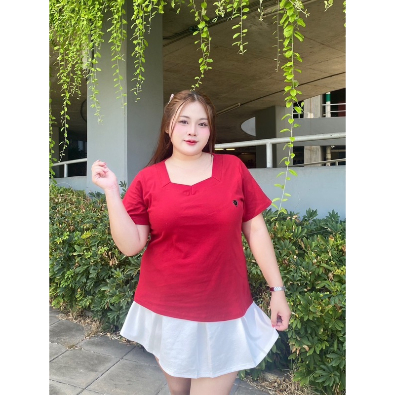 ย.36เสื้อยืดคอห้าเหลี่ยมผ้ายูนิโคล่เนื้อดี สาวอวบทรงสวย ติดเหล็ก กระชับพอดี